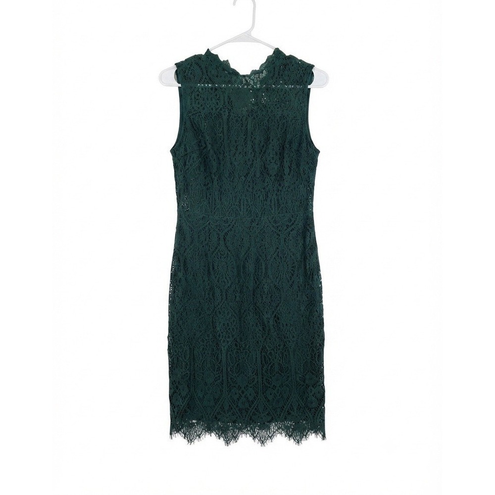 Zalalus Green Floral Lace Sheath Dress Sz 6 Knee Length Sleeveless Round Neck